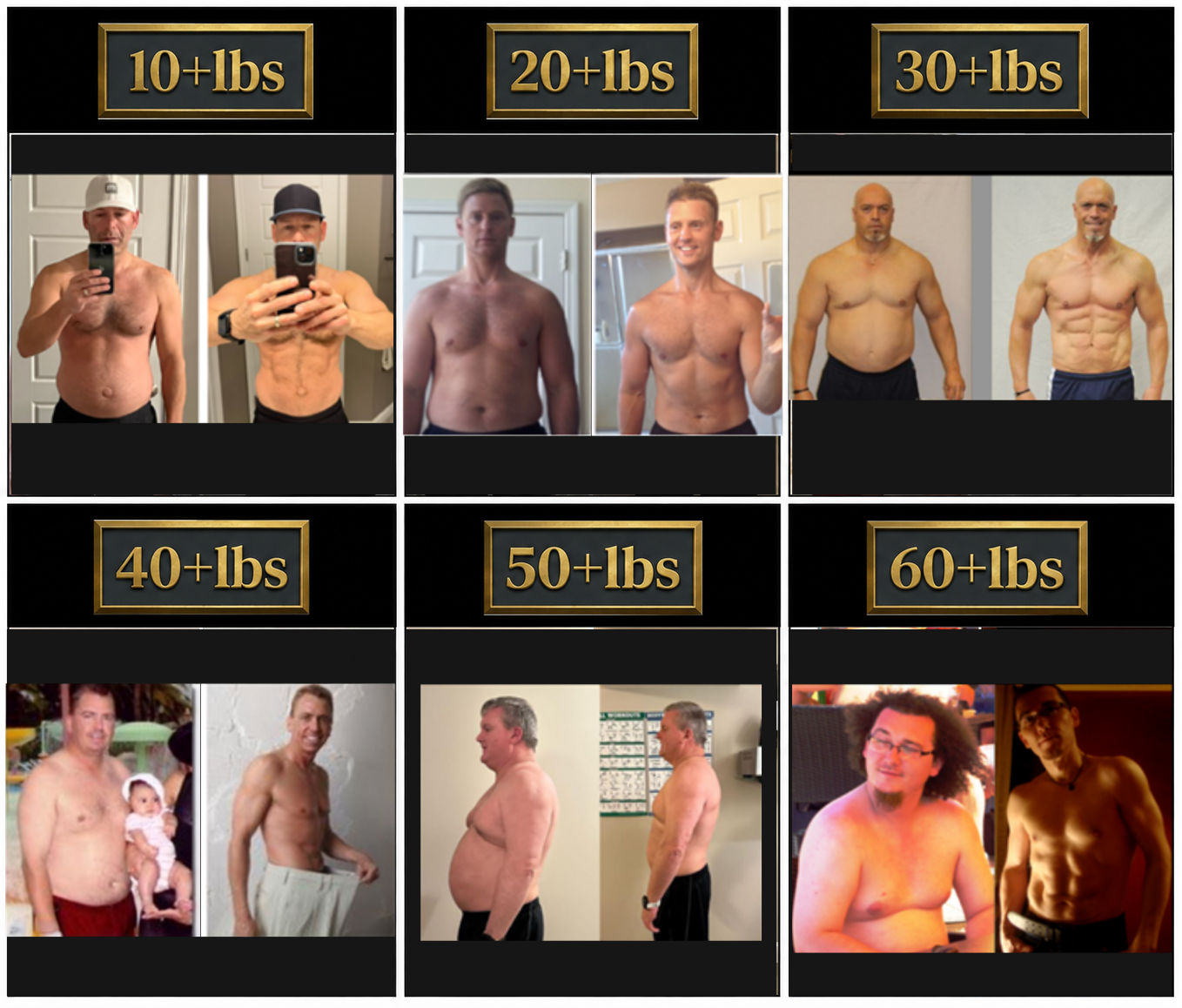 Client transformations from 10+ to 60+ lbs lost